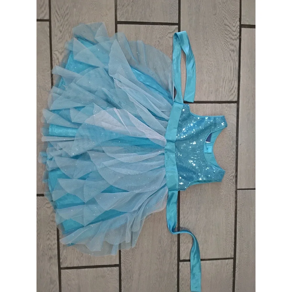 Disney Toddler Girls Aqua Blue Sequin Tulle Princess Dress Up Costume Size 2T